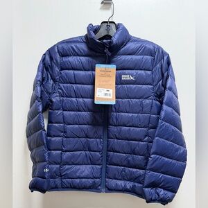 Eddie Bauer Youth Down Packable Jacket Blue L 10/12 Lightweight Elastic Cuff 650
